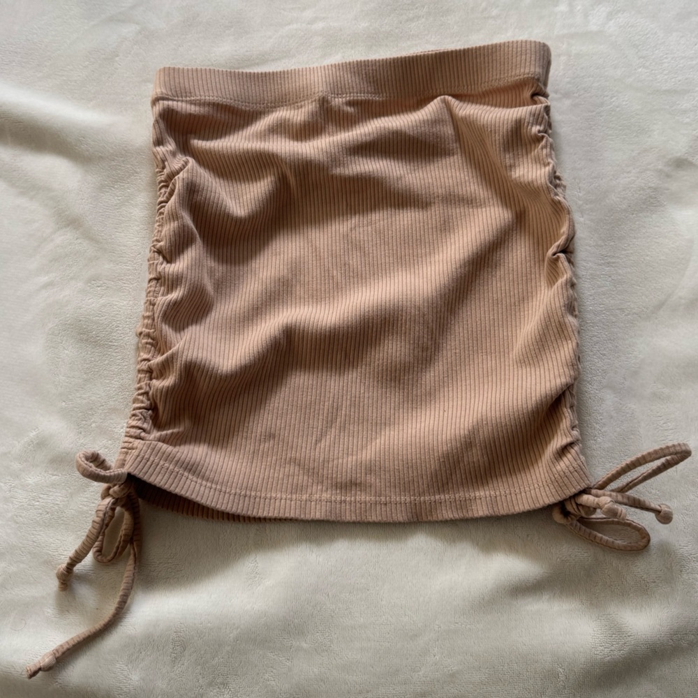 Tan Ribbed Skirt with Ties